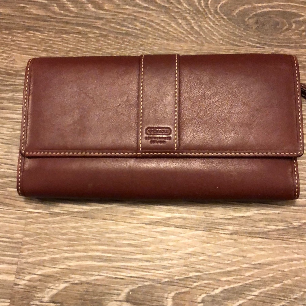 Authentic deep merlot Coach Waller with checkbook